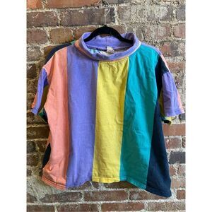 Miss Oops California Multi Color Tube Neck Vintage Athletic Crop Shirt Women’s M